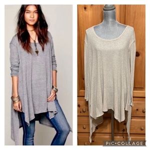 Free People Oatmeal/Cream Shark Bite Asymmetrical Waffle Weave Tunic Top M
